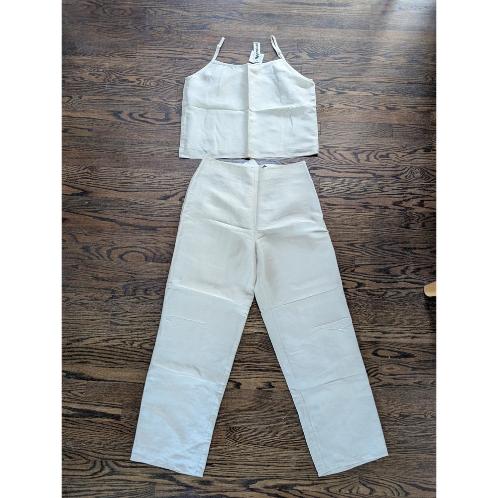 NEW! Vintage APPRAISAL Women Tank Top & Pants Set outfit Size 12 Cream 100% Silk